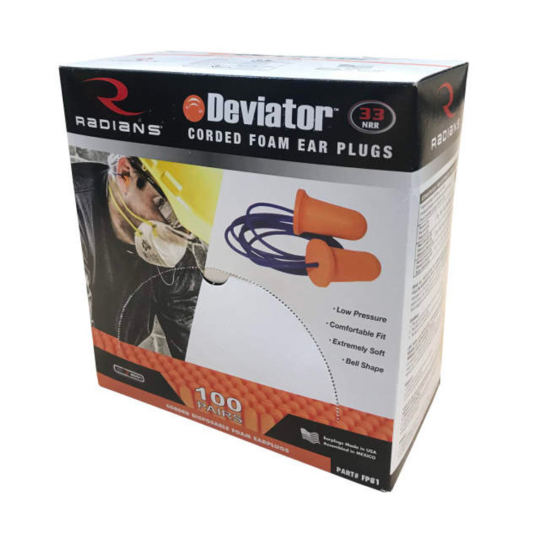 Radians Deviator™ FP81 UF Foam Ear Plugs Corded (NRR 33) (Case of 1000 Pairs)