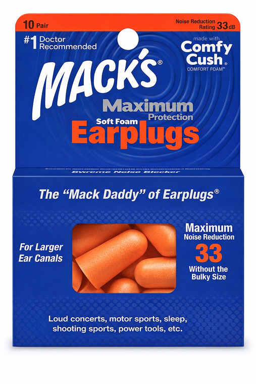 Mack's Maximum Protection Soft Foam Earplugs (NRR 33) (10 Pairs)