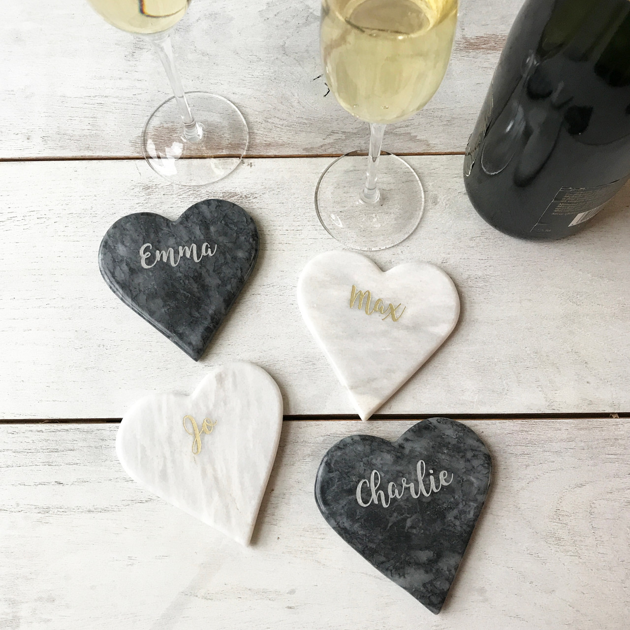 Marble Personalised Heart Coaster set of 2