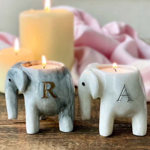 Personalised Marble Elephant Tealight Candle Holder (each)