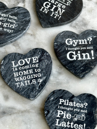 Marble Heart Coaster with saying