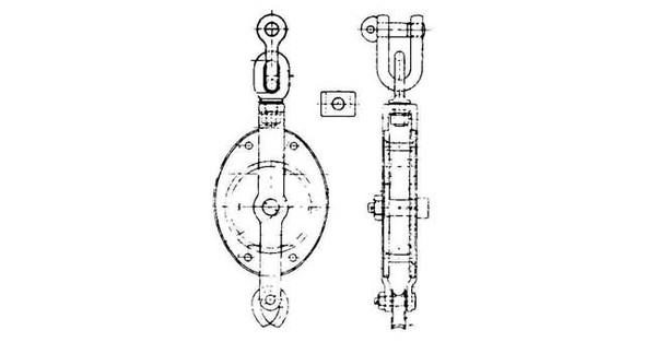 IMPA 231573 GUY BLOCK GALV. 1-SHEAVE 6" for rope 24mm  SWIVEL EYE