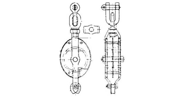 IMPA 231574 GUY BLOCK GALV. 2-SHEAVE 6" for rope 24mm  SWIVEL EYE