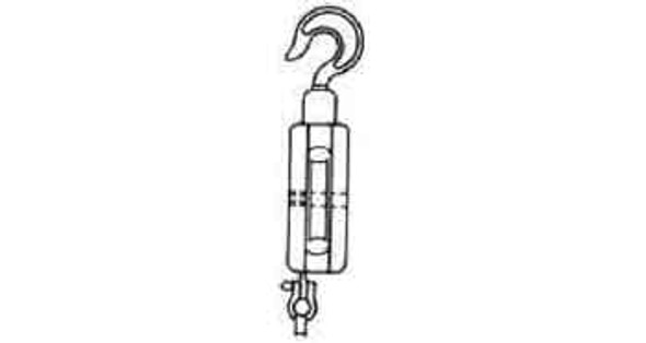 IMPA 231633 WOODEN BLOCK 1-SHEAVE 8" 20mm SWIVEL HOOK+ACCESSORIES