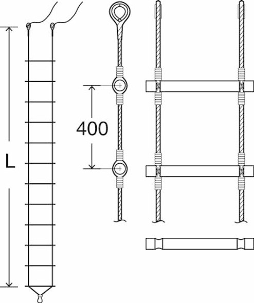 IMPA 232028 JACOBS ROPE LADDER 2 mtr. WITH WOODEN RUNGS-ROUND