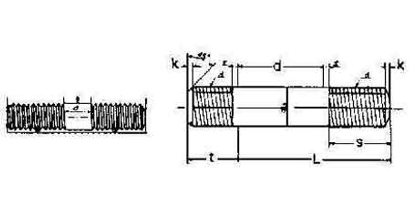 IMPA 691501 STUD BOLT M8x30 /total 40mm DIN 939-STEEL 5.8