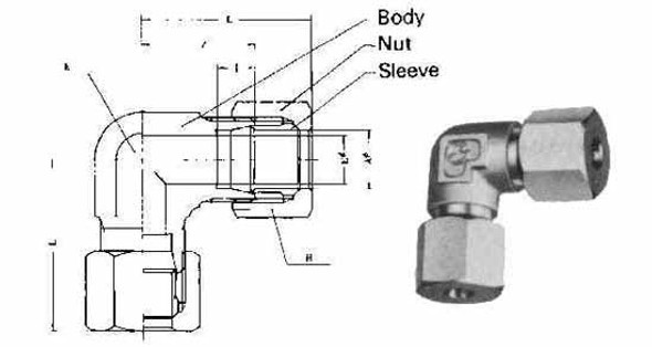 IMPA 734073 FLARELESS ELBOW UNION BRASS for tube 8mm (L)