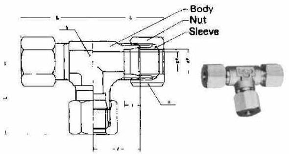 IMPA 734062 FLARELESS TEE UNION BRASS for tube 6mm (L)