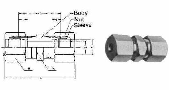 IMPA 734022 FLARELESS STRAIGHT UNION BRASS for tube 6mm (L)