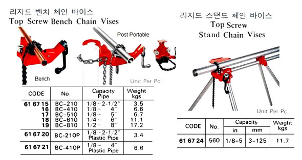 IMPA 616719 TOP SCREW BENCH CHAIN VICE 1/2"-8"       RIDGID