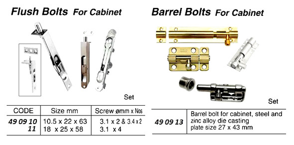 IMPA 490911 FLUSH BOLT FOR CABINET 85x14mm STEEL ZINC PLATED