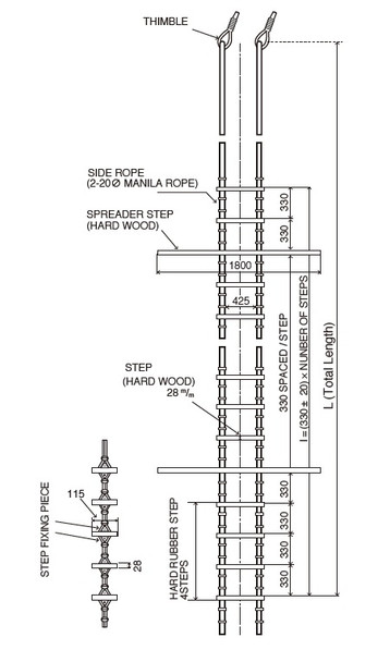 IMPA 232005 PILOT ROPE LADDER 15 mtr. WOODEN STEPS+SPREADERS-EMPA