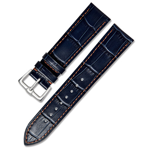 Crocodile Orange Stitch (Blue) Genuine Leather Watch Strap