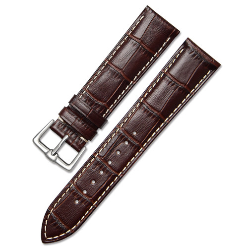 Crocodile White Stitch (Dark Brown) Genuine Leather Watch Strap