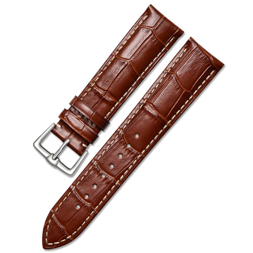 Crocodile White Stitch (Light Brown) Genuine Leather Watch Strap