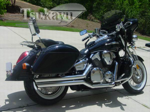 Batwing 6x9 Fairing with Full Stereo for Honda VTX 1300C/F (2001-2009) - Gloss Black Painted, Exposed Forks