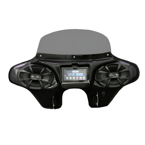 Batwing 6x9 Fairing with Full Stereo for Kawasaki VN1500 Mean Streak (2004-2008) - Gloss Black Painted, Speedometer on Handlebar Removed