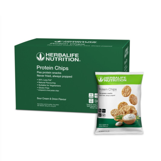 Herbalife Nutrition Sour Cream and Onion Flavour Protein Chips packaging. Herbalife Nutrition Sour Cream and Onion Flavour Protein Chips packaging.