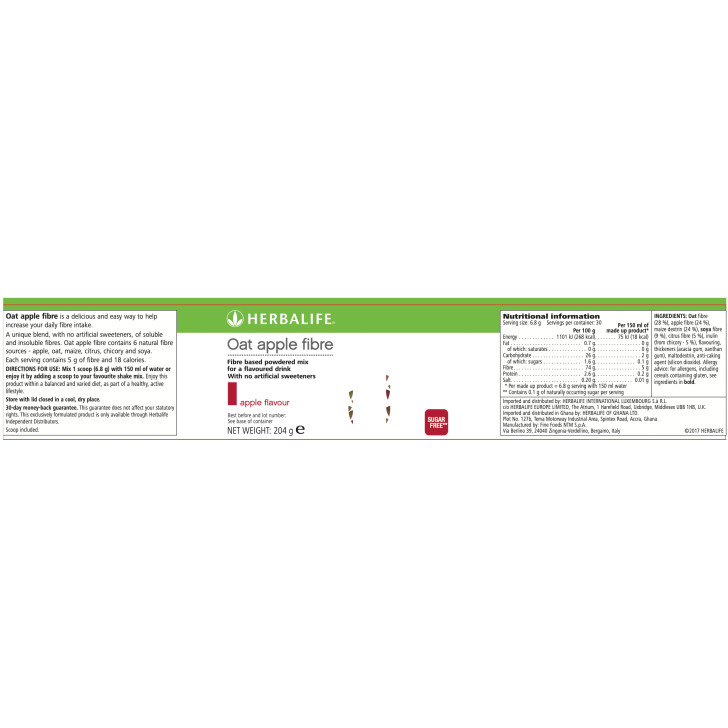Herbalife Oat Apple fibre supplement packaging with label details.