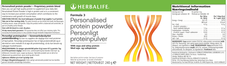 Herbalife - Formula 3 - Personalised Protein Powder (240g) - Label