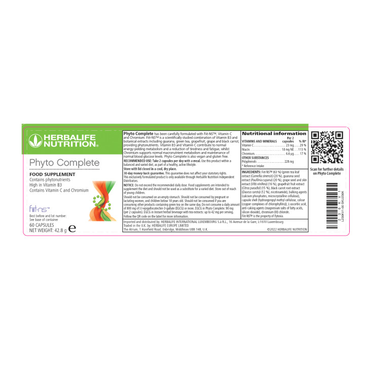 Herbalife Phyto Complete (60 Vegan Tablets). Label. Ingredients.