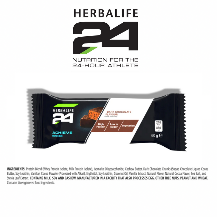 HERBALIFE24 - ACHIEVE Vegetarian Protein Bar Dark Chocolate Flavour (Box of 6). Ingredients.
