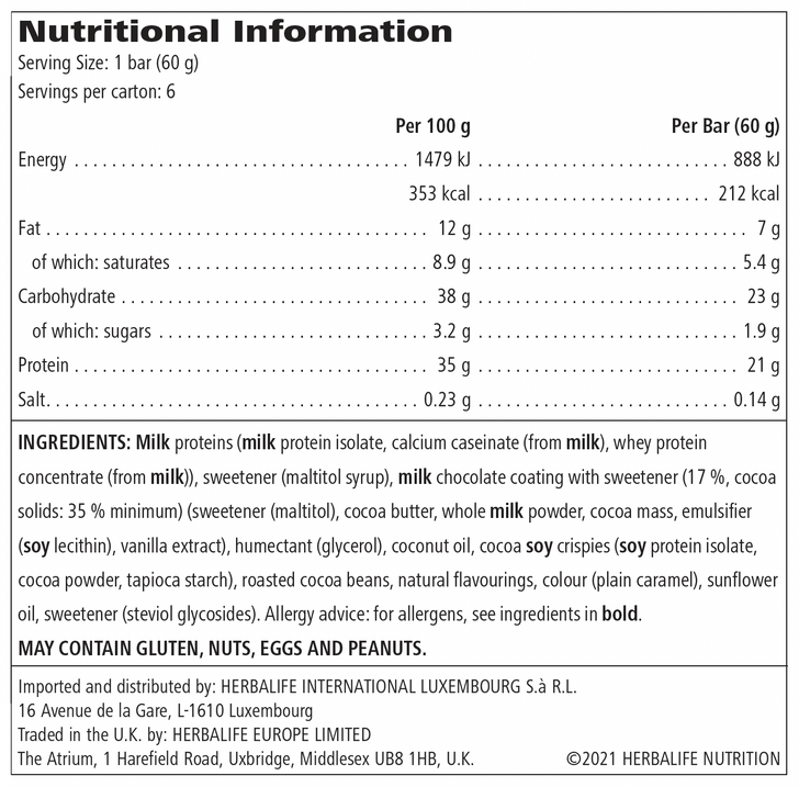 HERBALIFE24 - ACHIEVE Vegetarian Protein Chocolate Chip Cookie Dough Flavour (Box of 6). Ingredients. Nutrition Facts.