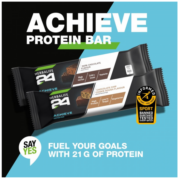 HERBALIFE24 - ACHIEVE Vegetarian Protein Chocolate Chip Cookie Dough Flavour (Box of 6). Informed-Sport. Trusted by Sport.