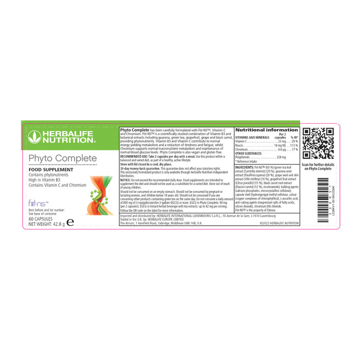 Herbalife Phyto Complete (60 Vegan Tablets). Label. Ingredients.