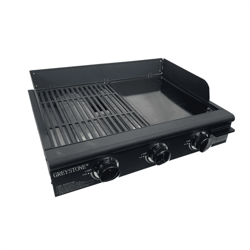 Griddle; Greystone ®; For Outdoor And Indoor Use; Combination Griddle And Grill; 25 Inch Length; 12000 BTU; With Stainless Steel Panel/ Steel With Porcelain Cooking Plate