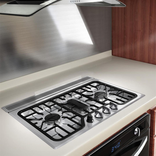 Stove; Gas Cooktop; Stainless Steel With Cast Iron Grills; 24 Inch Width; 7500 BTU Burners; Recessed Mount; 3 Burners; Automatic Safety Shutdown
