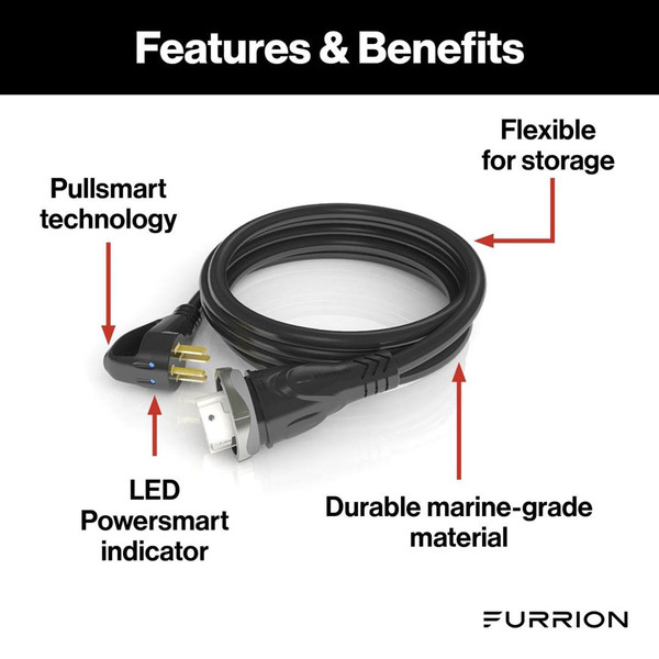 Power Cord; Power Supply Cord; 3 Prong For TT-30P Ends; 50 Amp; 10/3 STW Cable; 36 Foot Length; Black; Plug Head Handle Grip; With LED Reverse Polarity And Natural Loss Indicator