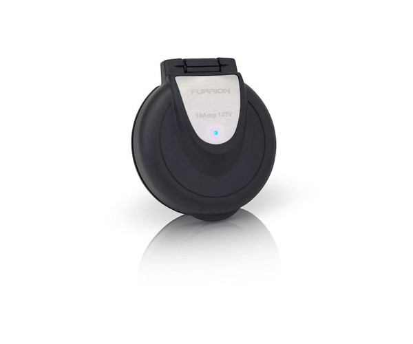 Power Inlet Port; Manual Power Disconnet; 30 Amp; 125 Volt AC; 4.45 Inch Length x 3.96 Inch Width x 3.86 Inch Depth; Round; Black; Fiber Filled UV Stabilized Polyester And Plastic; With LED Power Indicator Cover; Without Retail Packaging