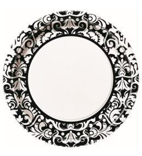 Black Damask Dinner Plate