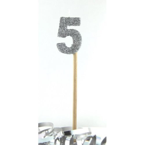 Silver Glitter Long Stick Candle #5