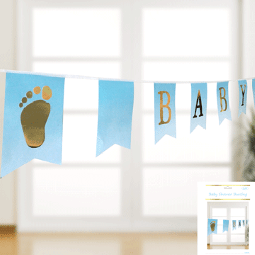 Baby Shower Bunting - Foiled Blue