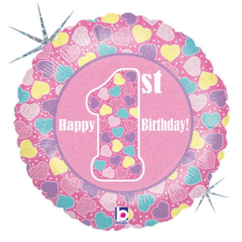 1st Birthday Candy Hearts Foil Balloon