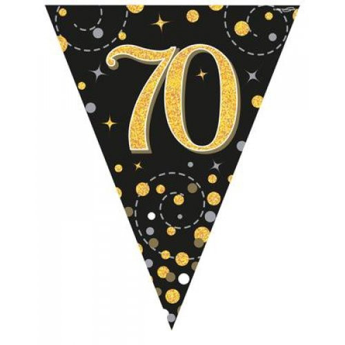 Sparkling Fizz Black and Gold 70th Birthday Bunting