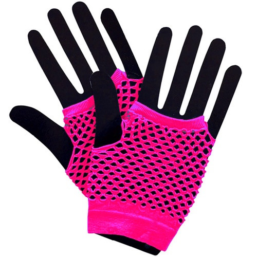80's Fingerless Short Fishnet Gloves Neon Pink