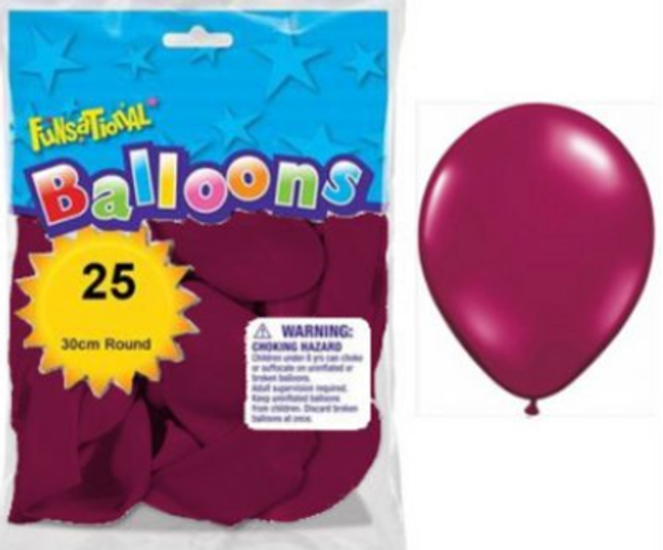 Funsational Crystal Burgundy 12 inch (30cm) Latex Balloons 25 Count