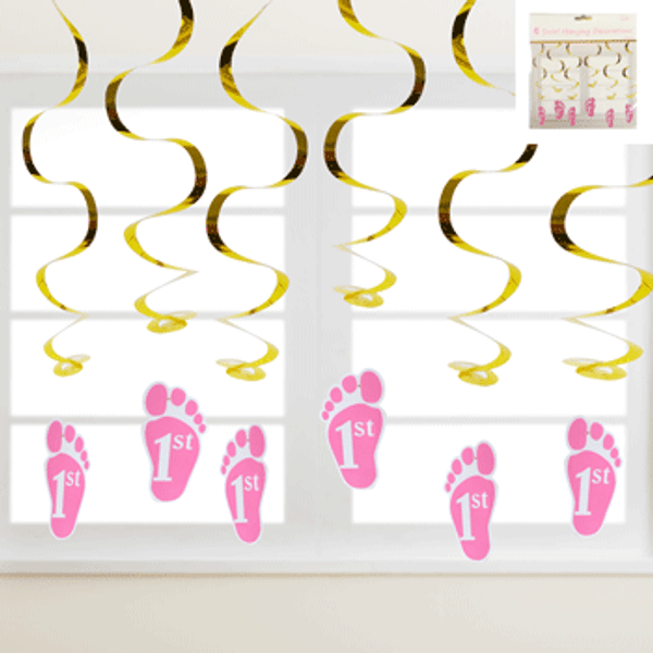 1st Birthday Hanging Swirls - Pink
