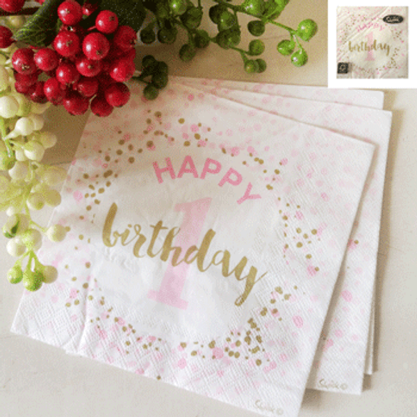 1st Birthday Napkin - Pink