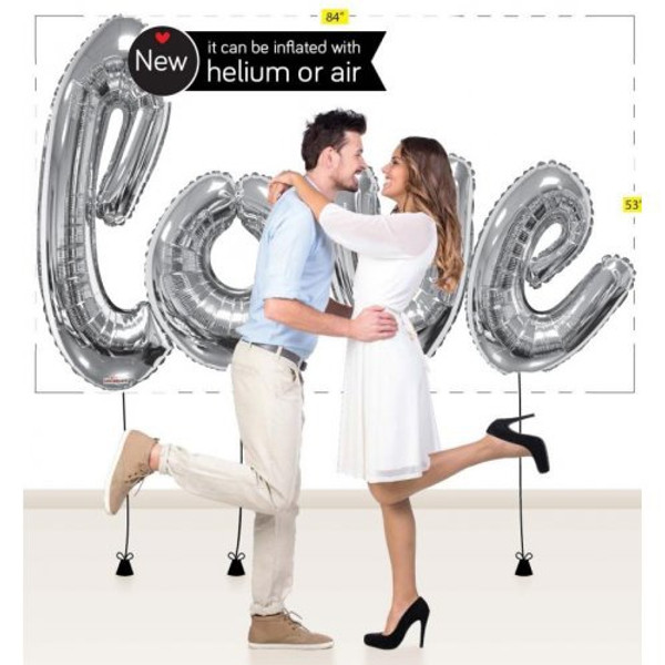Silver JUMBO "love" Script Balloon Kit
