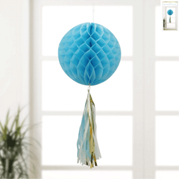 Honeycomb Puff with Tassel - Blue
