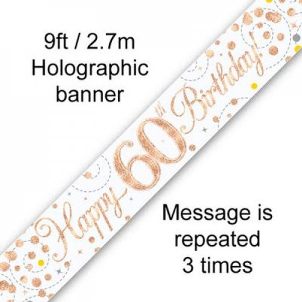 Sparkling Fizz Rose Gold 60th Birthday Banner