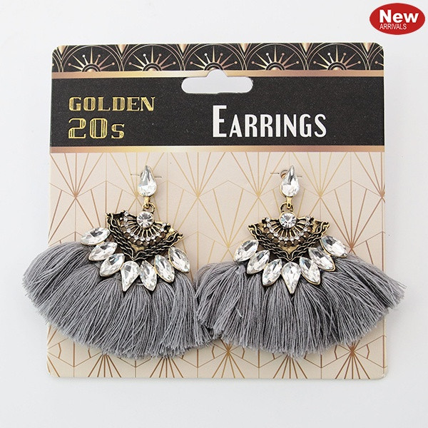 1920's Rhinestone Encrusted Earrings - Silver