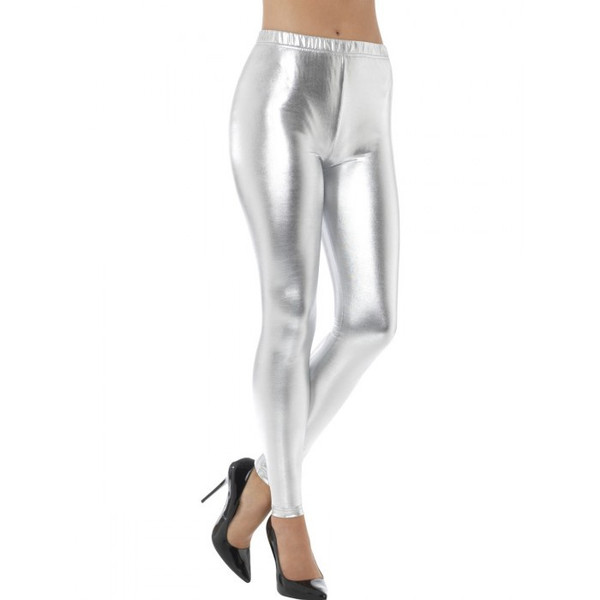 80's Metallic Disco Leggings Silver - M