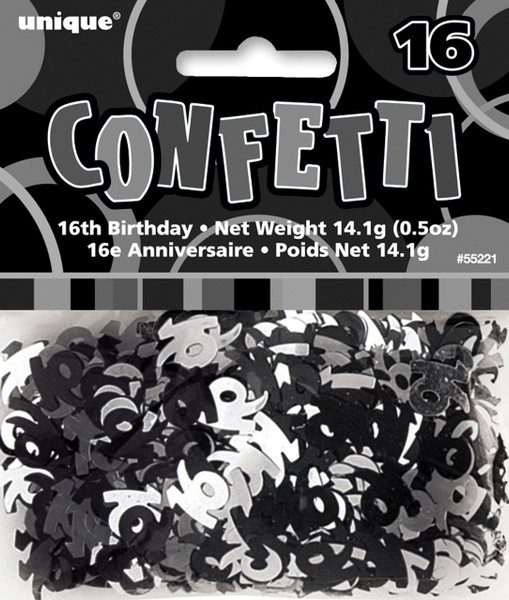 16th Birthday Glitz Black and Silver Confetti