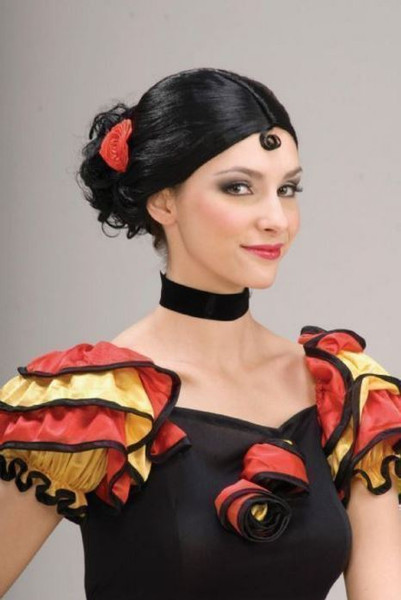 Spanish Senorita Wig with Red Rose