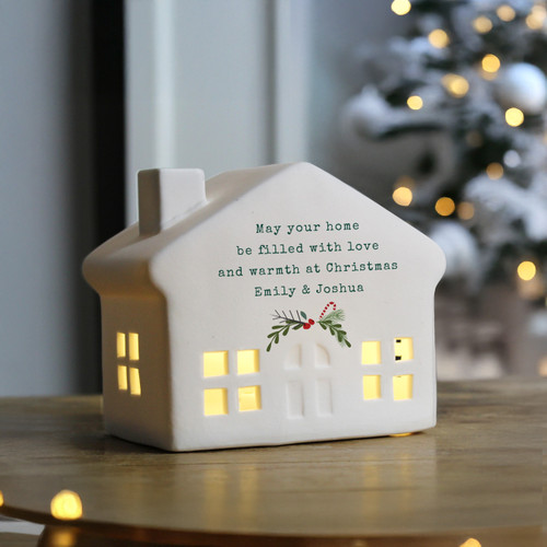 Bring a warm festive glow to your home this Christmas with our charming ceramic LED light-up house. Crafted with delicate cut-out windows, it shines beautifully when lit, filling any room with seasonal magic.
You can personalise the house with a message over 4 lines, as below
Line 1 - 15 characters
Line 2 - 25 characters
Line 3 - 30 characters
Line 4 - 30 characters
Please note, all personalisation is case sensitive and will appear as entered.
Measuring 13cm wide, 10cm tall and 7.5cm deep, the house is perfectly sized for a mantelpiece, shelf or windowsill.
It features a simple on/off switch at the base for easy use.
A wonderful way to celebrate the joy of Christmas, this personalised decoration is perfect for gifting or adding a magical finishing touch to your own festive display.
Requires 3 x LR44 batteries (Batteries included)
Perfect for Christmas Bring a warm festive glow to your home this Christmas with our charming ceramic LED light-up house. Crafted with delicate cut-out windows, it shines beautifully when lit, filling any room with seasonal magic.
You can personalise the house with a message over 4 lines, as below
Line 1 - 15 characters
Line 2 - 25 characters
Line 3 - 30 characters
Line 4 - 30 characters
Please note, all personalisation is case sensitive and will appear as entered.
Measuring 13cm wide, 10cm tall and 7.5cm deep, the house is perfectly sized for a mantelpiece, shelf or windowsill.
It features a simple on/off switch at the base for easy use.
A wonderful way to celebrate the joy of Christmas, this personalised decoration is perfect for gifting or adding a magical finishing touch to your own festive display.
Requires 3 x LR44 batteries (Batteries included)
Perfect for Christmas